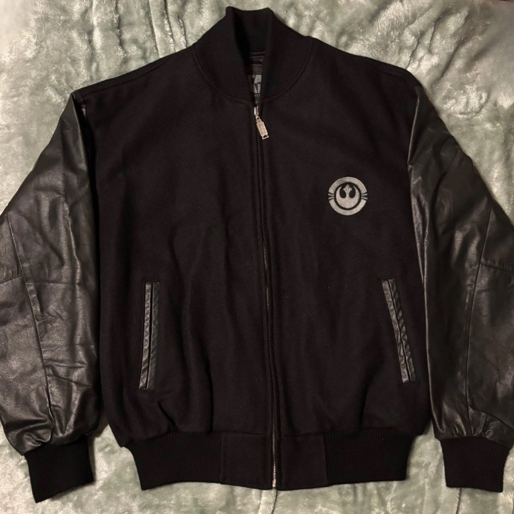 STAR WARS MILLENNIUM COLLECTION BOMBER JACKET, LEATHER WOOL SIZE L RARE VINTAGE - Picture 2 of 6